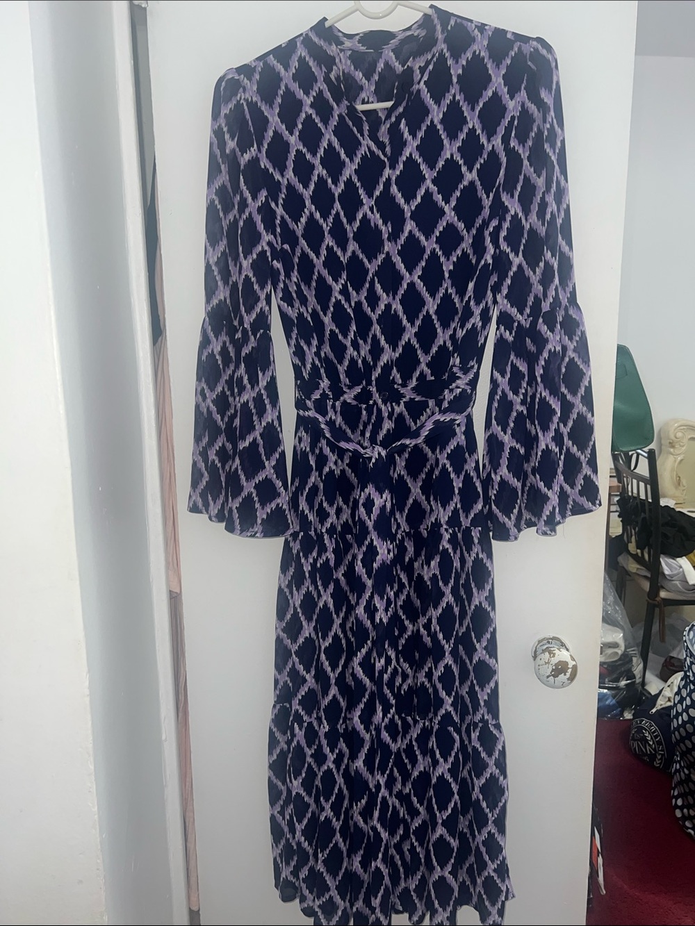 MICHAEL Michael Kors Navy and Light Purple Printed Midi Dress